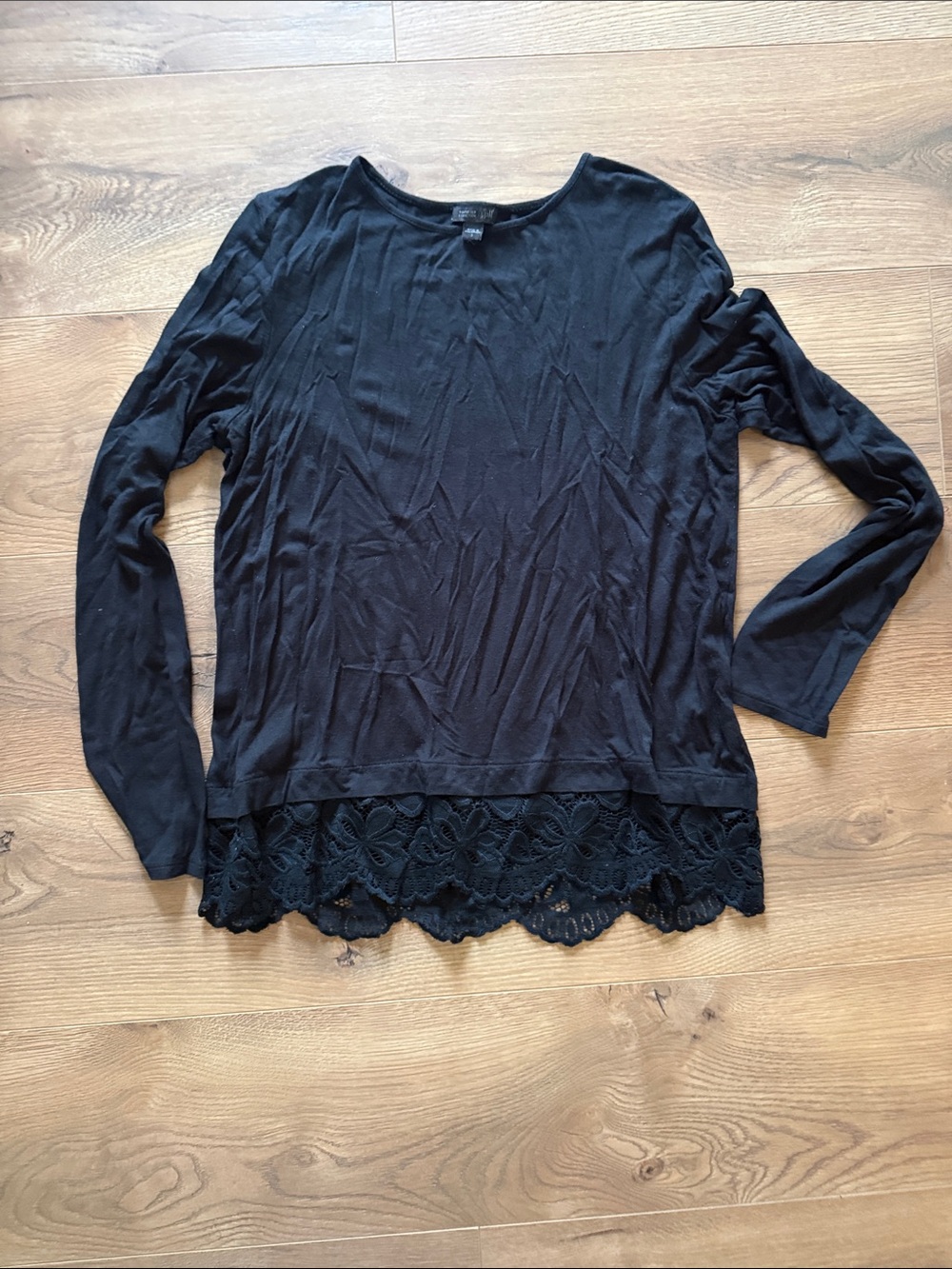 J. Jill Black Long Sleeve Top with Lace Hem